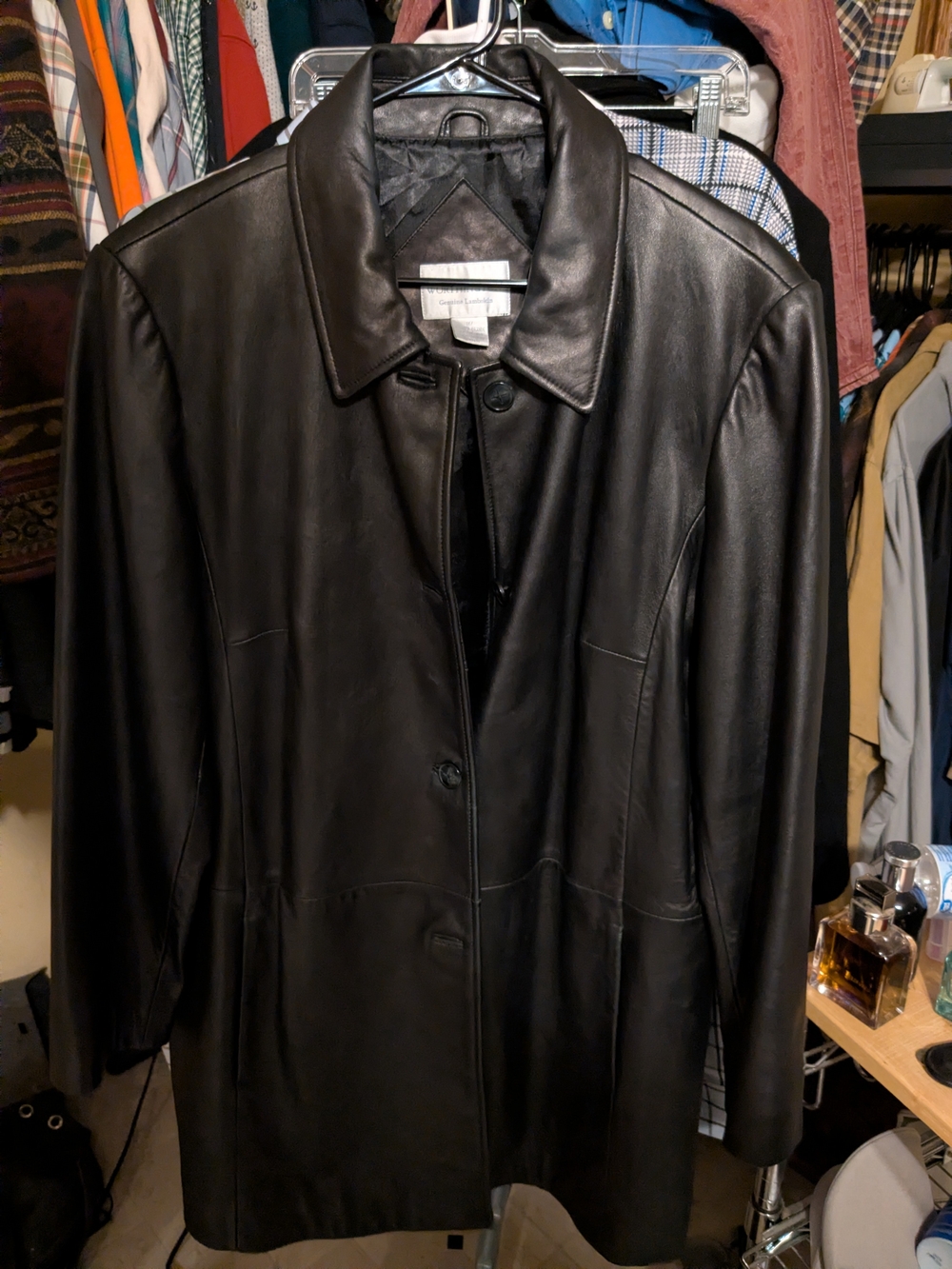 Worthington Women's 1x Black Lambskin Leather Button-Front Jacket